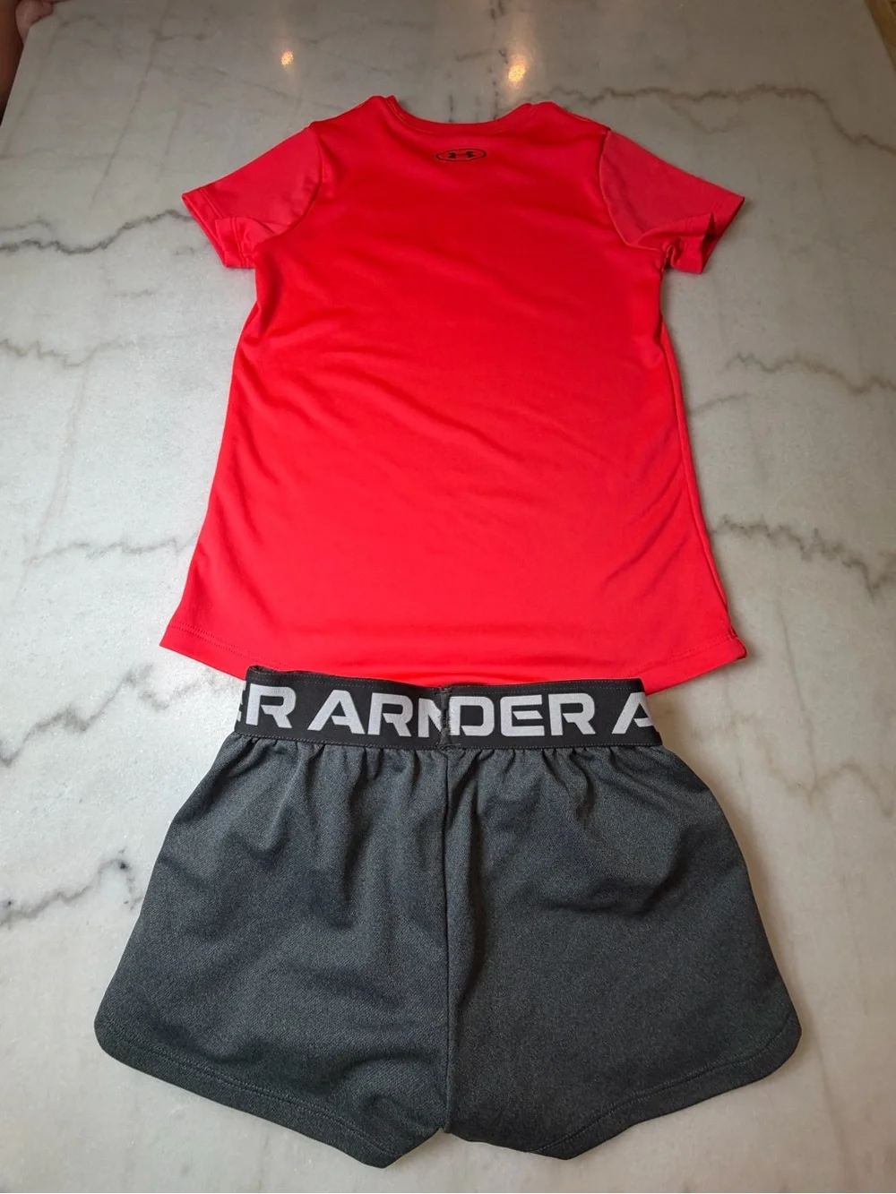 Under Armour Red Tee & Gray Athletic Shorts Kids Matching Set